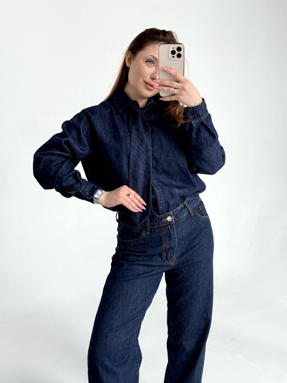 Боди женское джинс STOLNIK CO-CY5317 д/р + галстук