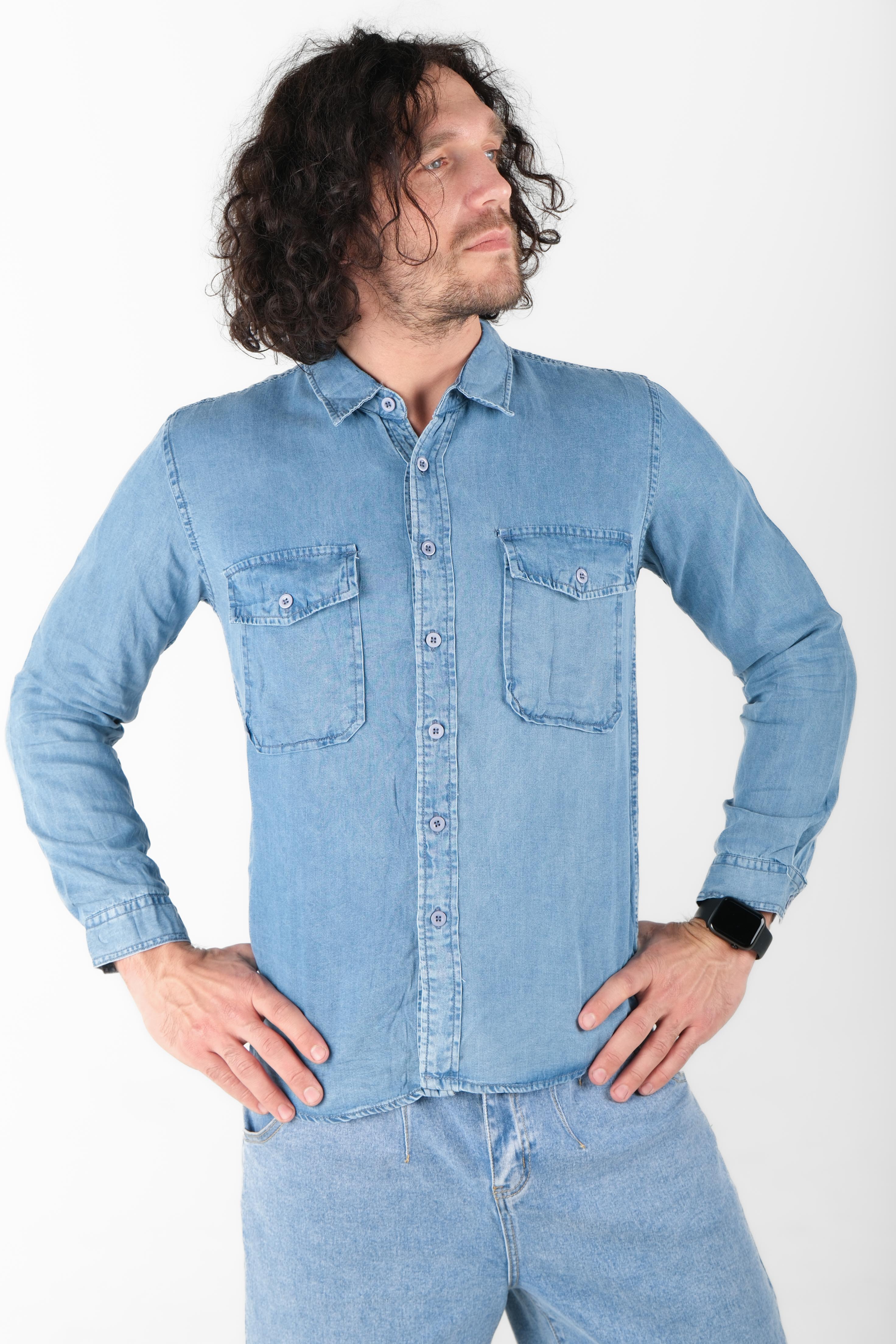 Рубашка мужская джинс д/р Katebi K965-2